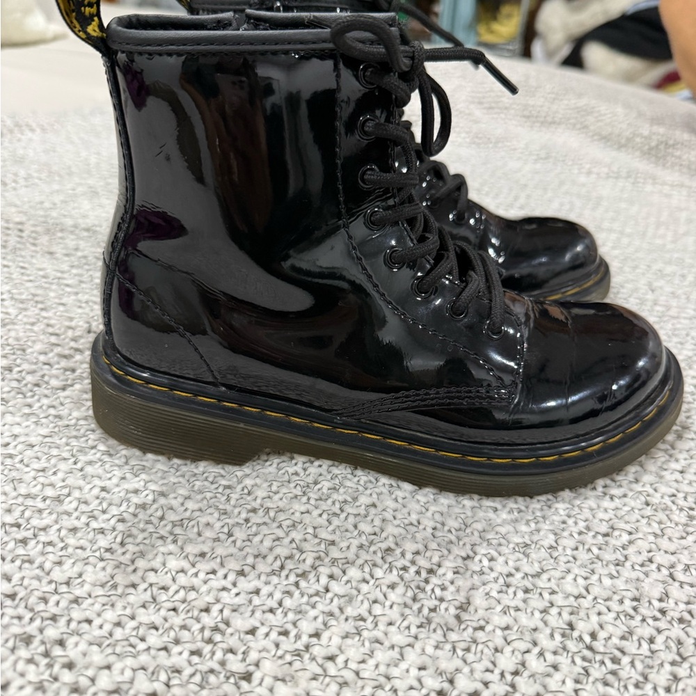 Dr. Martens Kids Black Patent Lace-Up Platform Boots